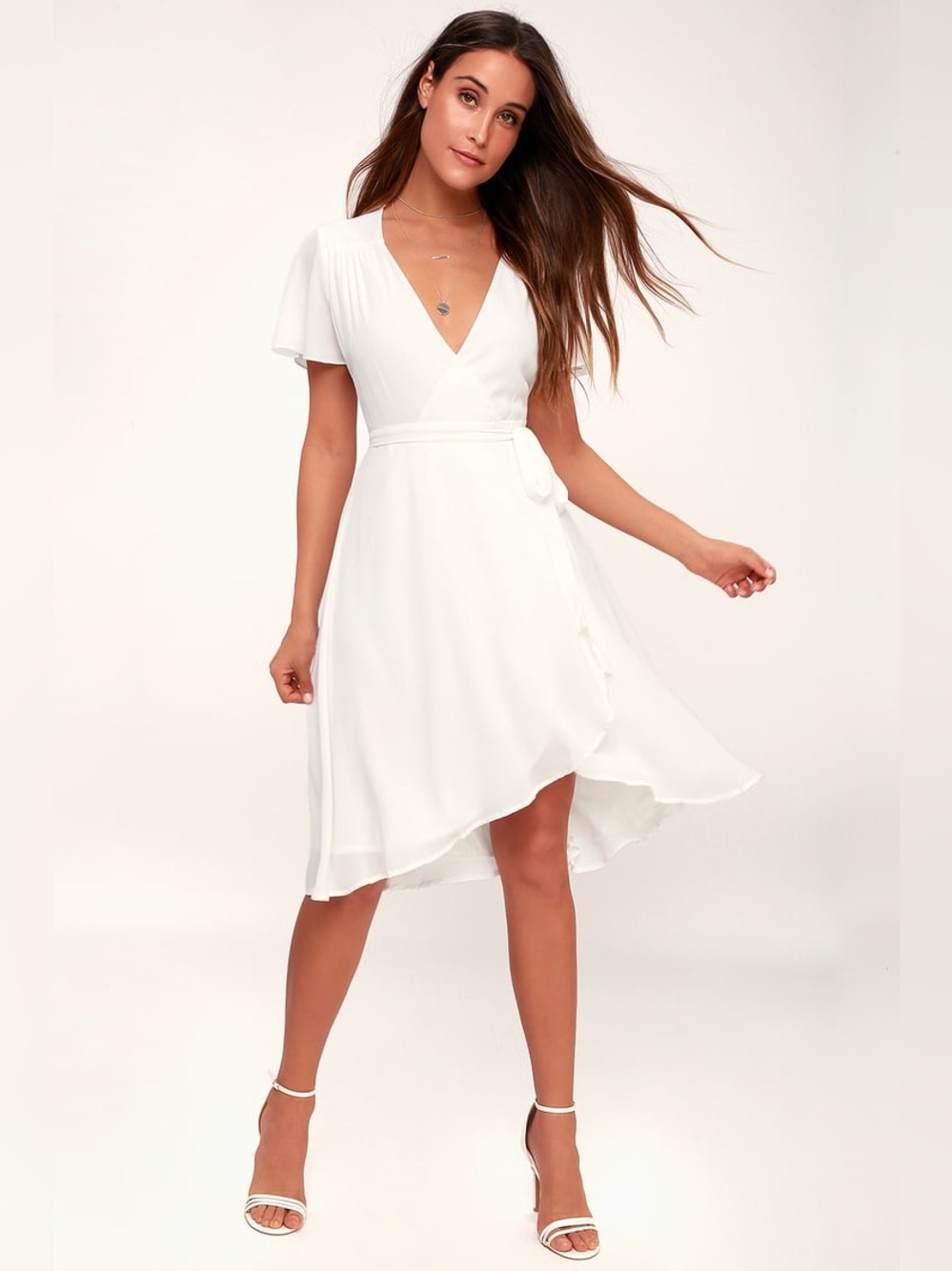 LULU’S Rise To The Occasion White Midi Wrap Dress - Picture 3 of 6